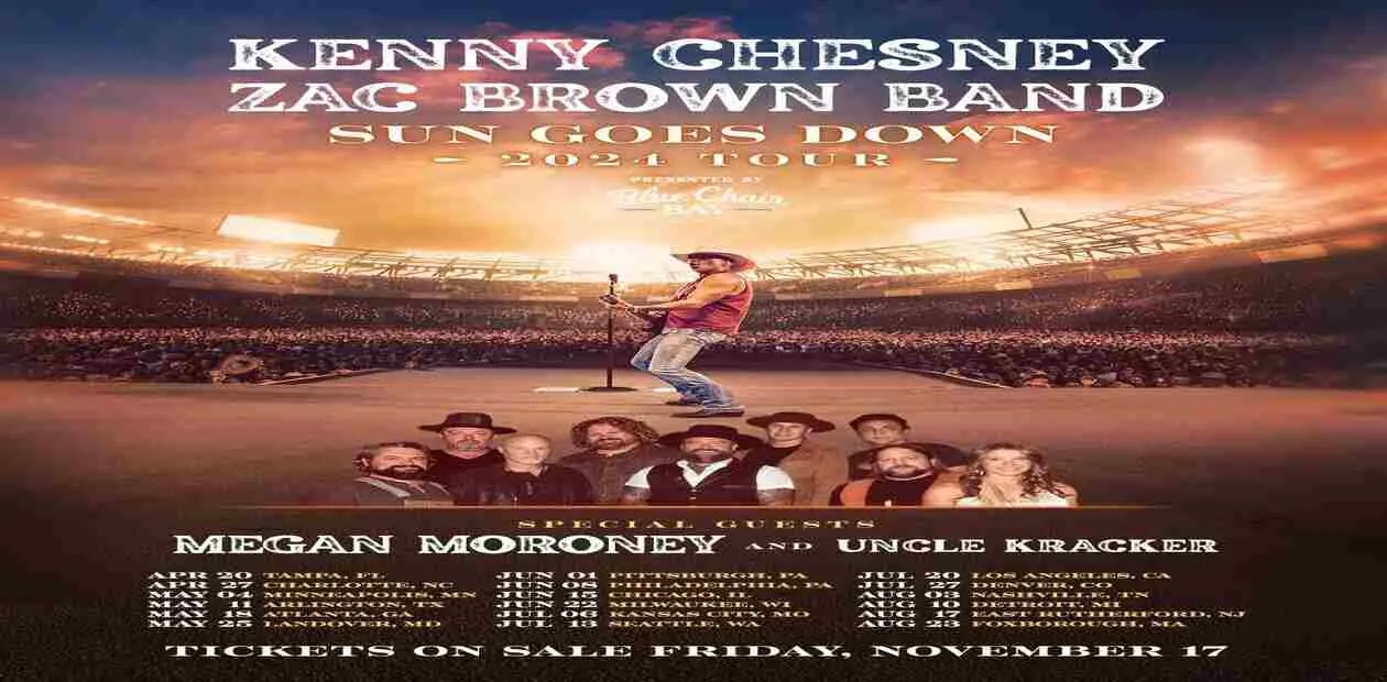 kenny-chesney-zack-brown-band-sun-goes-down-2024-tour-dates-ticket-details-presale-code